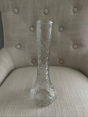 Vintage Hoosier Clear Glass Bud Vase 4098-4092 Quilted Diamond Pattern 9"